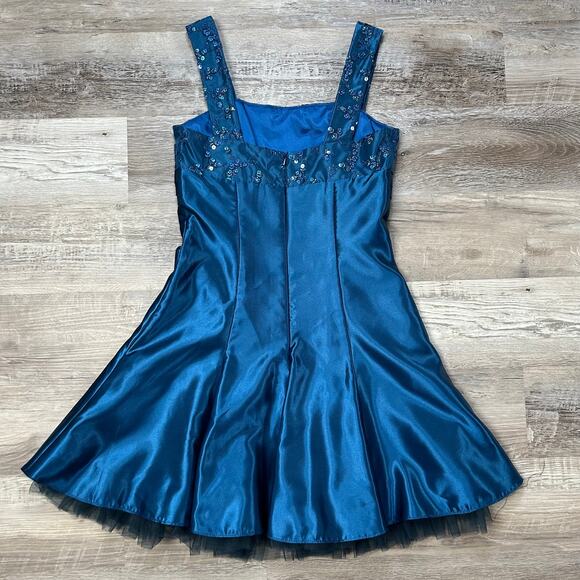 Jessica McClintock Gunne Sax Blue Satin Tulle Party Dress Size 9 - Picture 7 of 12